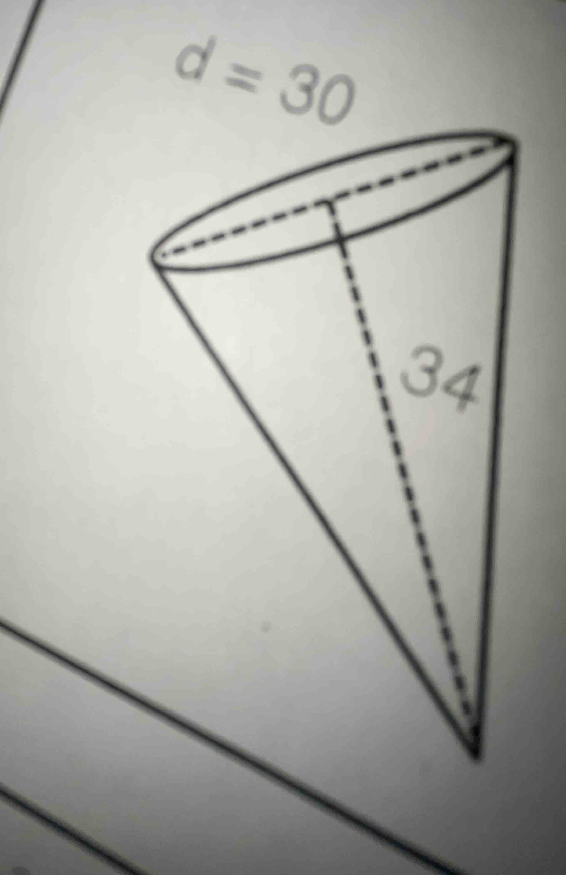 d = 30, 34 (a cone diagram with diameter d = 30 and height 34)
