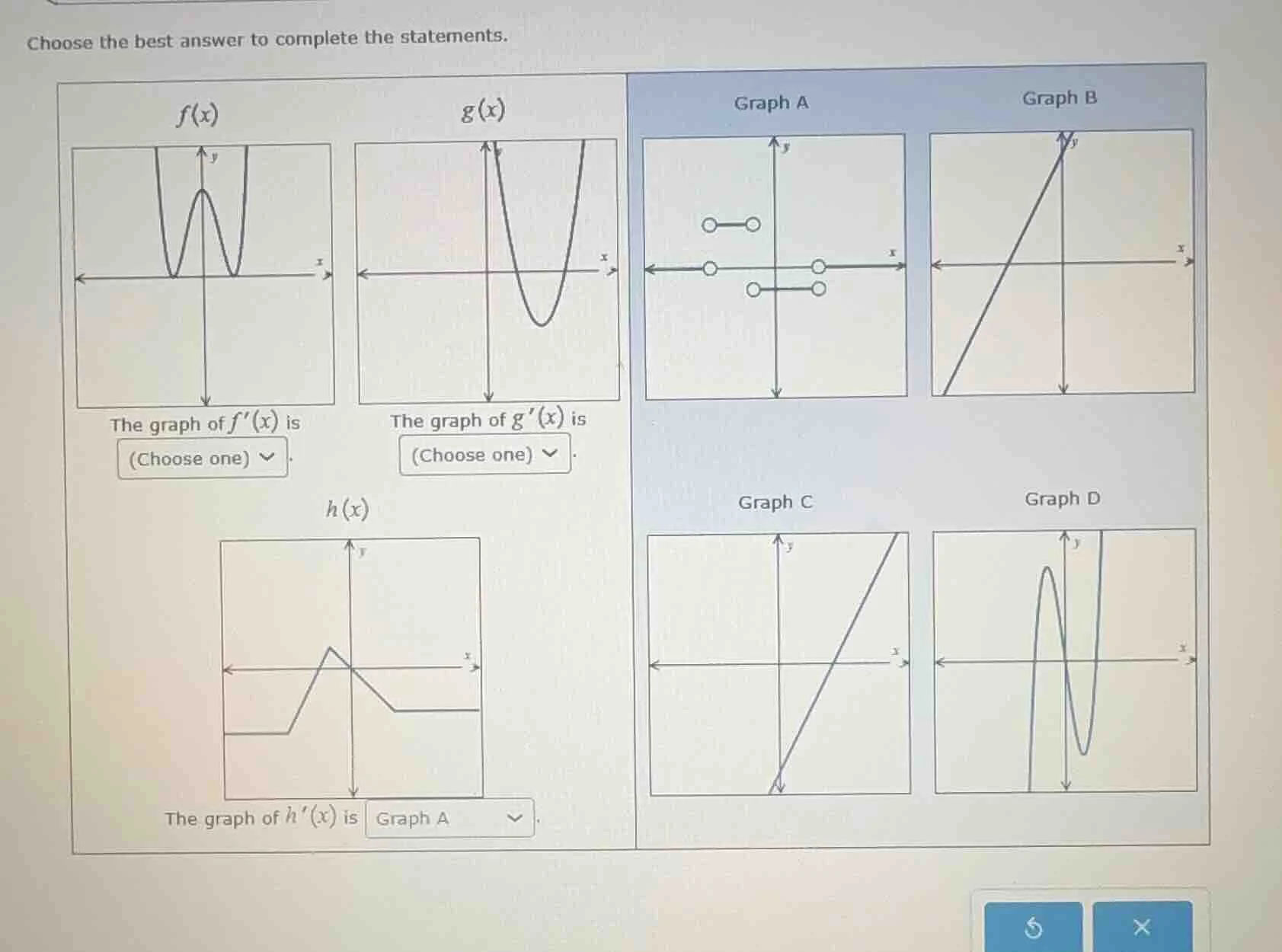 choose the best answer to complete the statements. the graph of $f(x)$ …