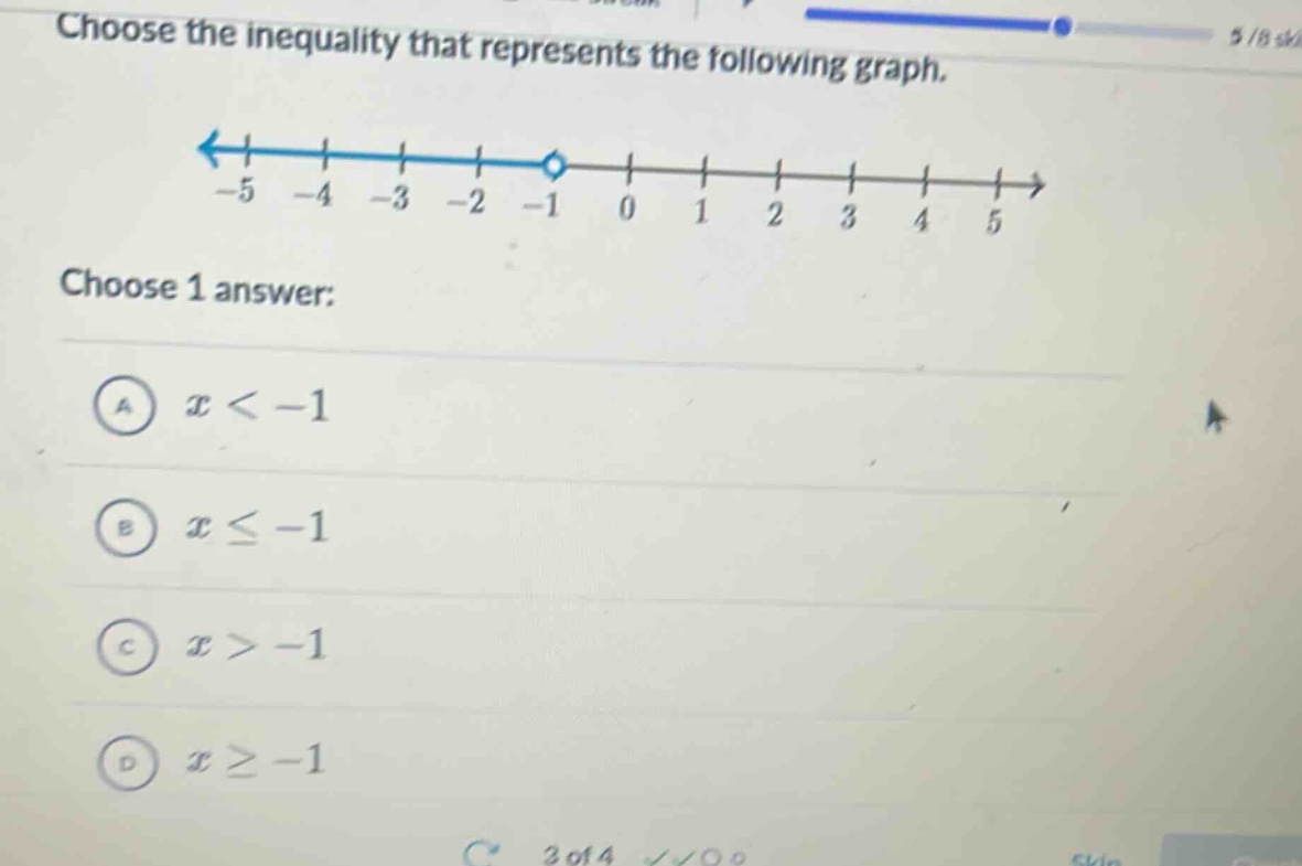 choose the inequality that represents the following graph. choose 1 ans…