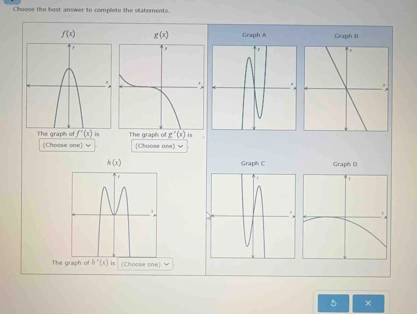 choose the best answer to complete the statements. $f(x)$ the graph of …