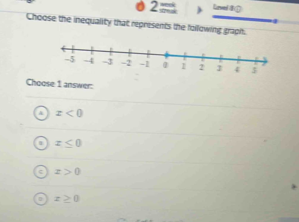 choose the inequality that represents the following graph. choose 1 ans…