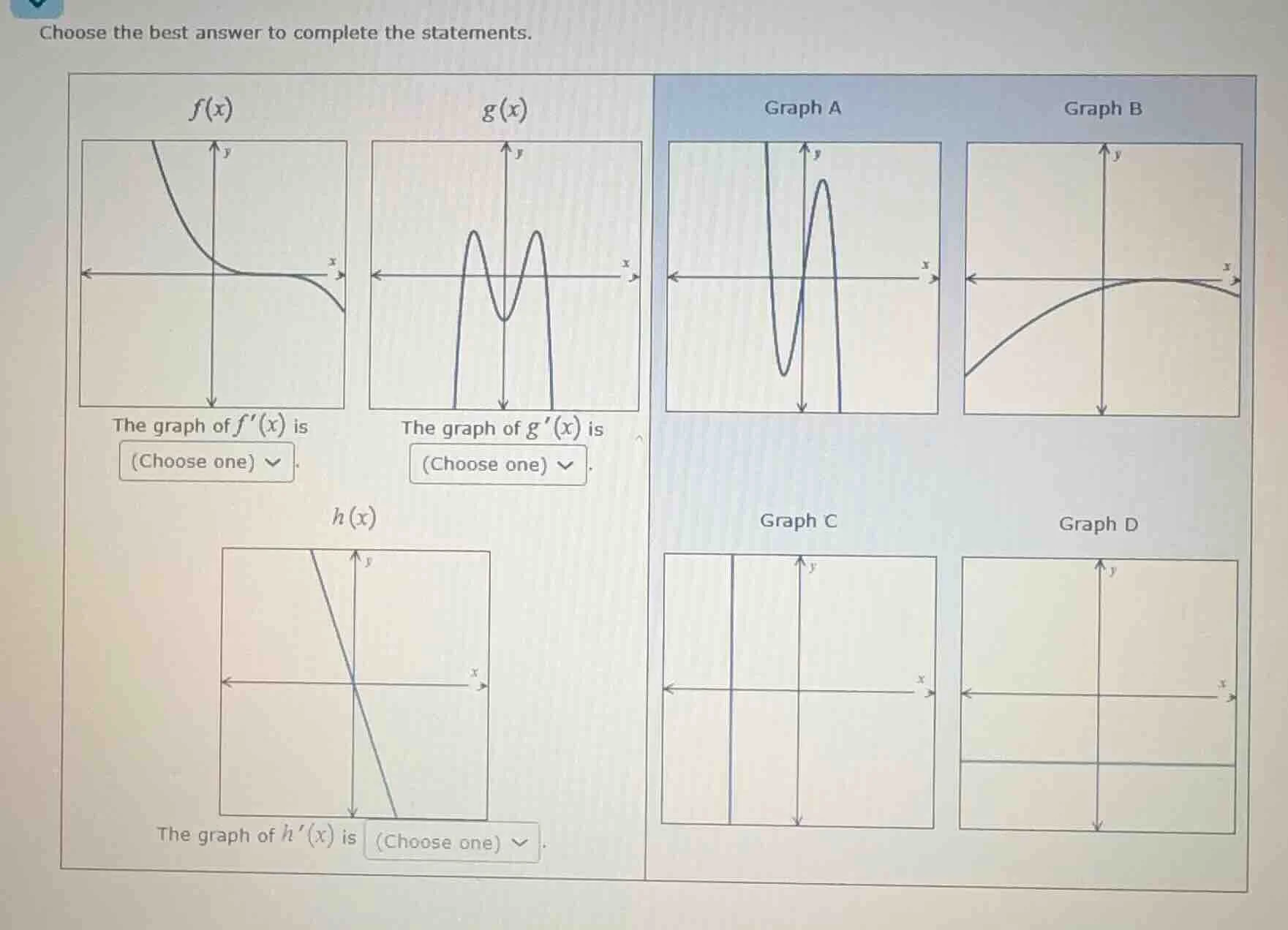 choose the best answer to complete the statements. the graph of $f(x)$ …