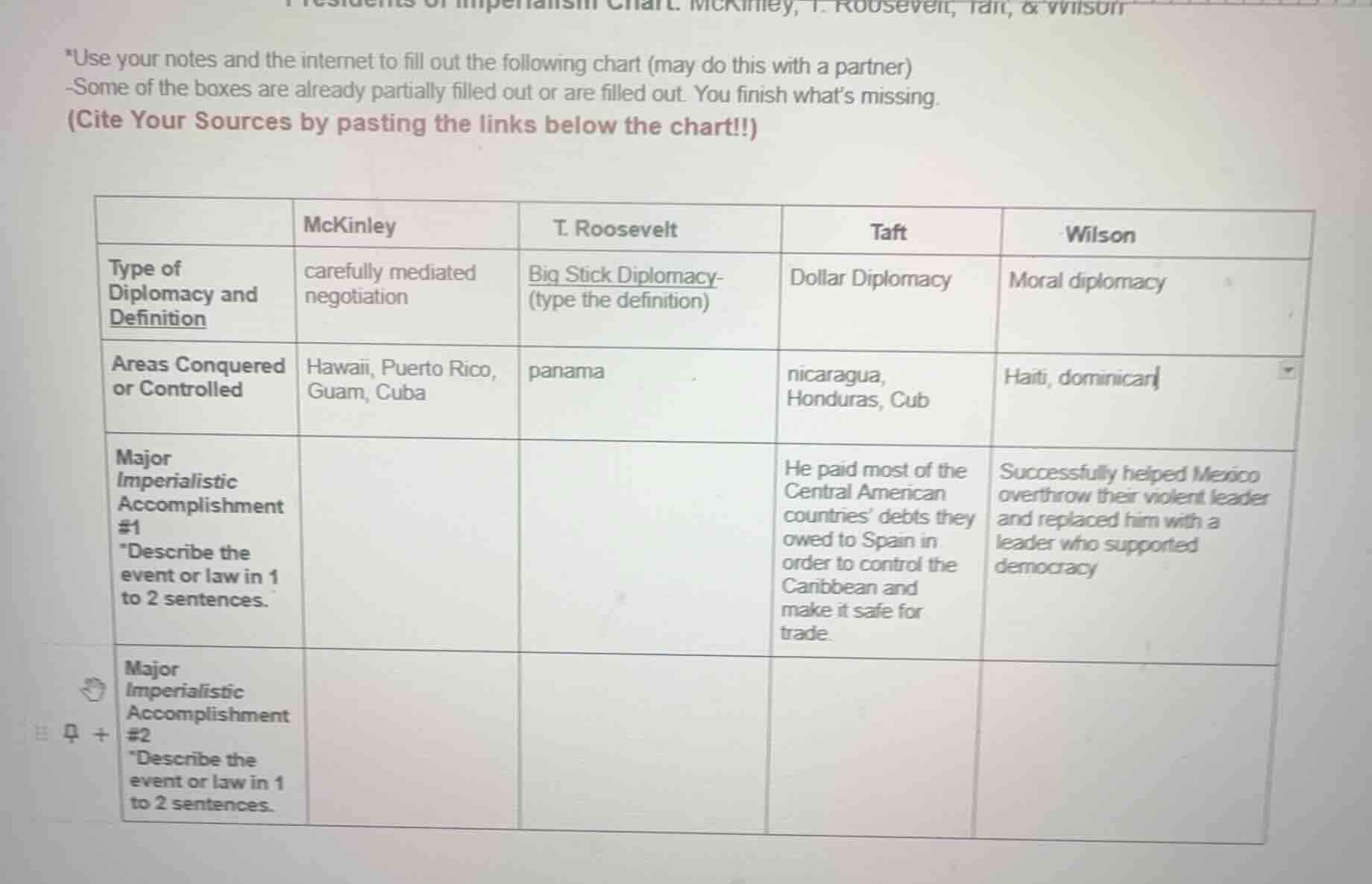 *use your notes and the internet to fill out the following chart (may d…