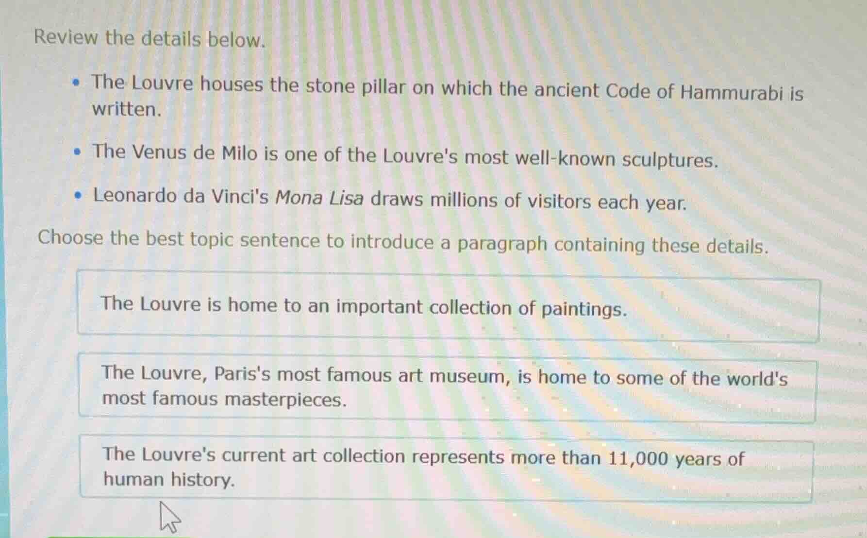 review the details below. - the louvre houses the stone pillar on which…