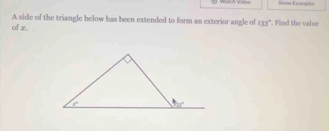 a side of the triangle below has been extended to form an exterior angl…