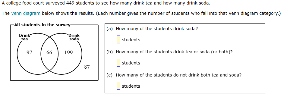a college food court surveyed 449 students to see how many drink tea an…