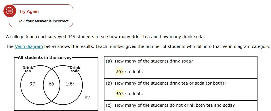 try again (c): your answer is incorrect. a college food court surveyed …