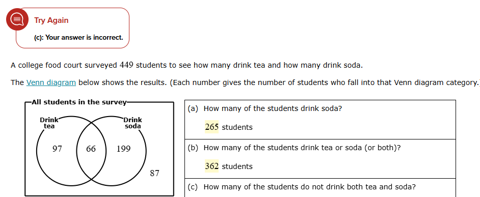 a college food court surveyed 449 students to see how many drink tea an…