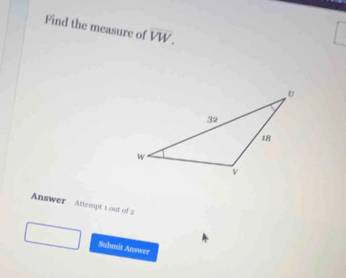 find the measure of \\(\\overline{vw}\\). answer attempt 1 out of 2 sub…