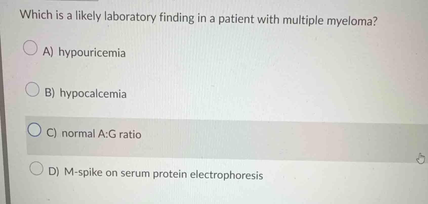 which is a likely laboratory finding in a patient with multiple myeloma…