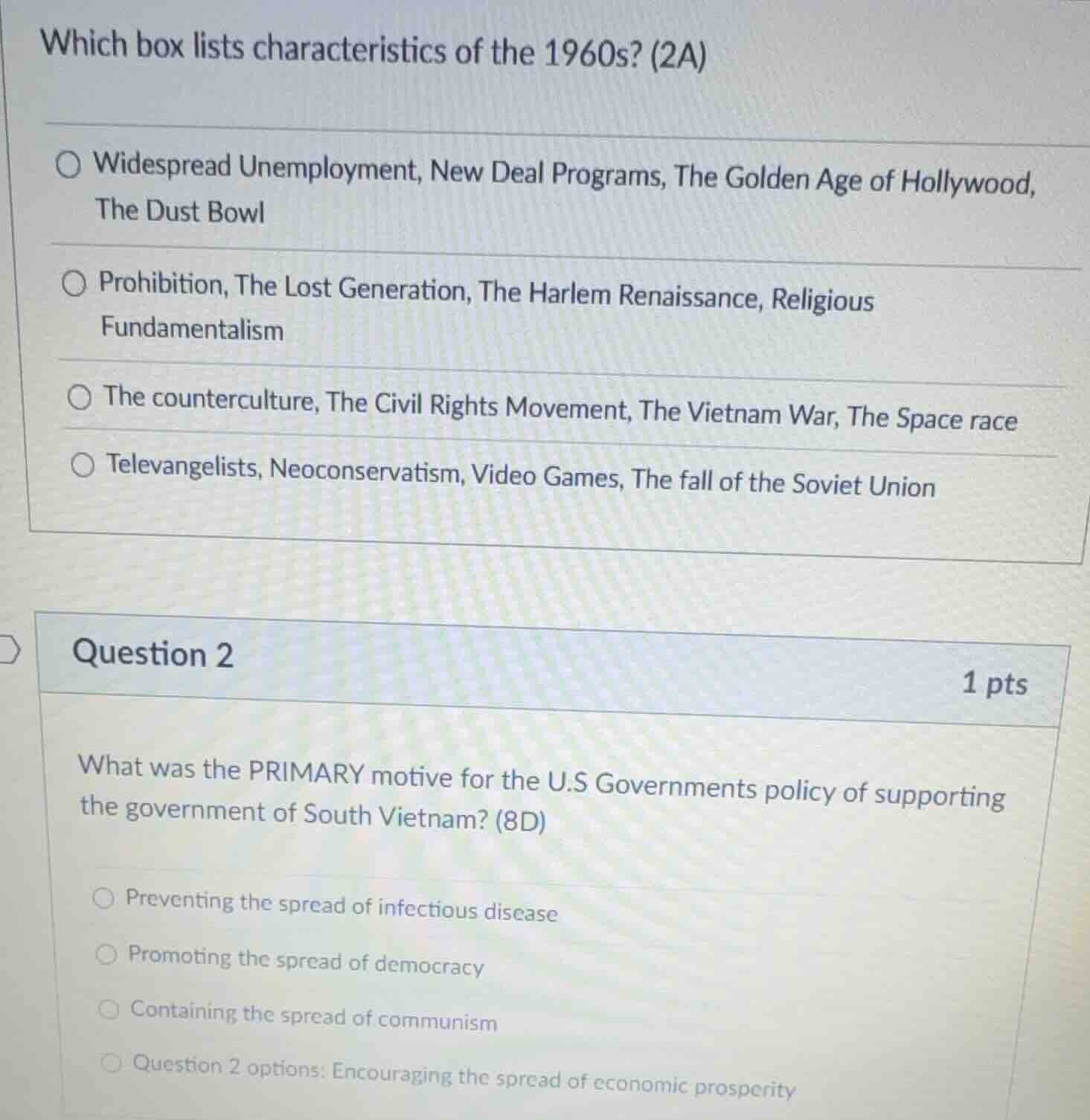 which box lists characteristics of the 1960s? (2a) widespread unemploym…