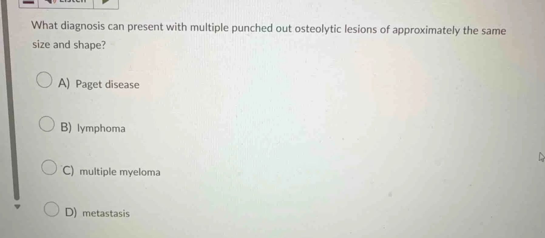 what diagnosis can present with multiple punched out osteolytic lesions…