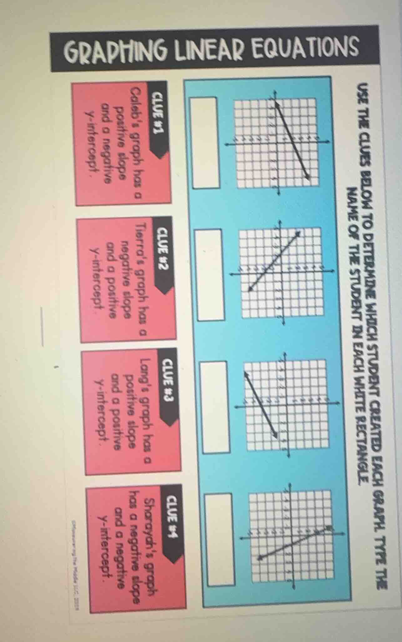 graphing linear equations use the clues below to determine which studen…