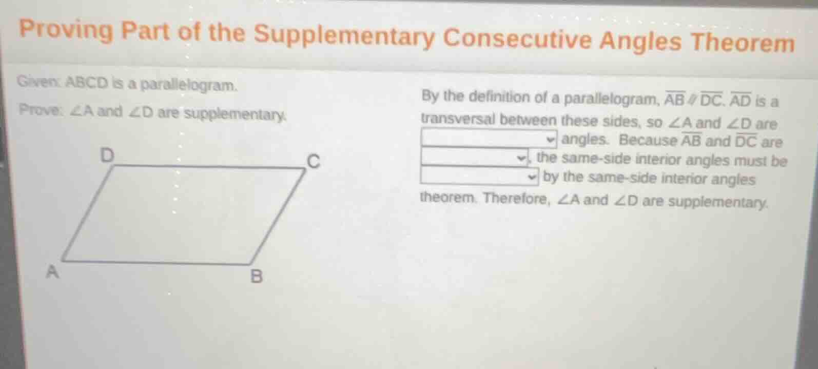 proving part of the supplementary consecutive angles theorem given: abc…