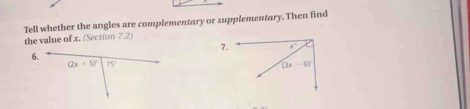 tell whether the angles are complementary or supplementary. then find t…