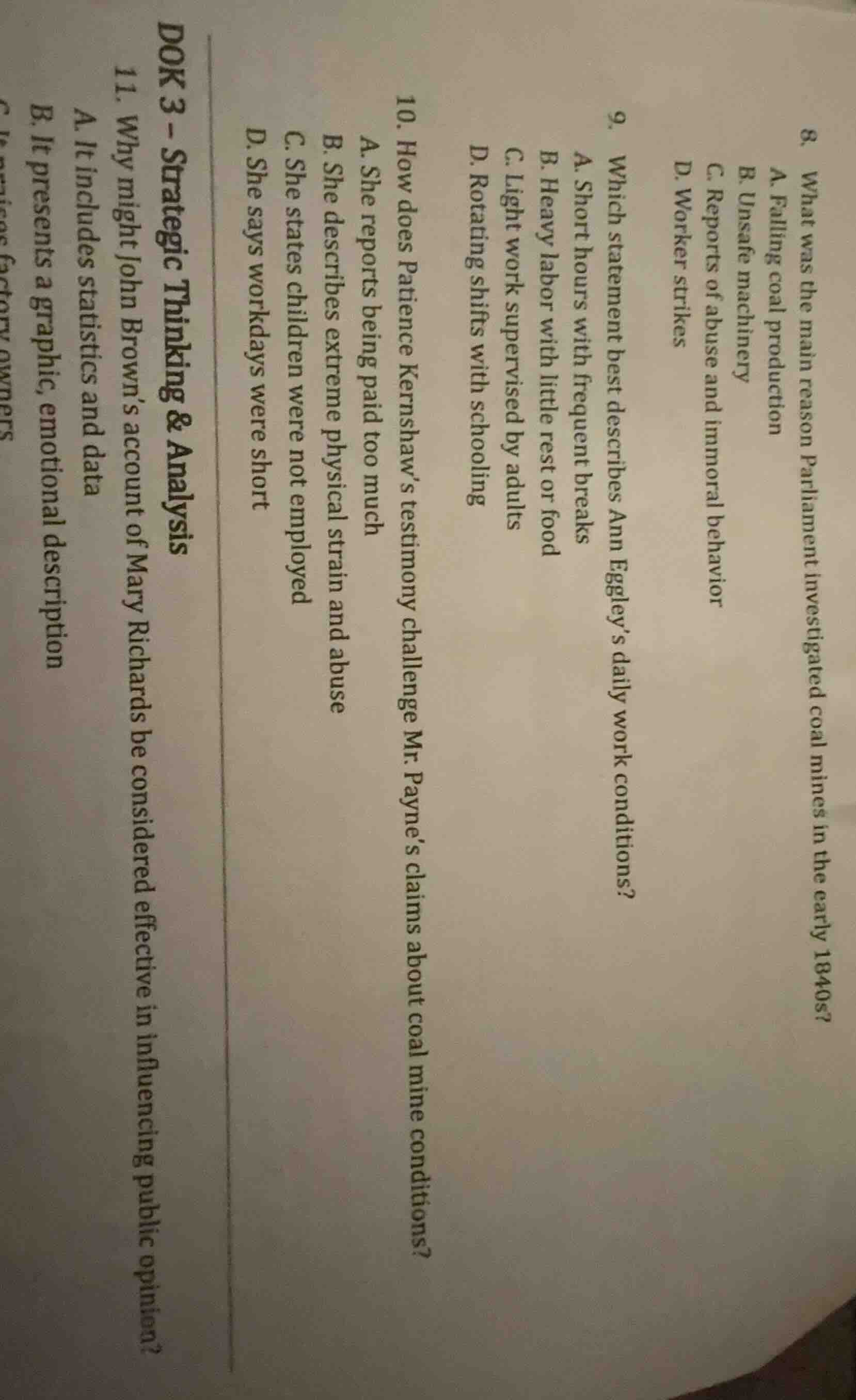 8. what was the main reason parliament investigated coal mines in the e…