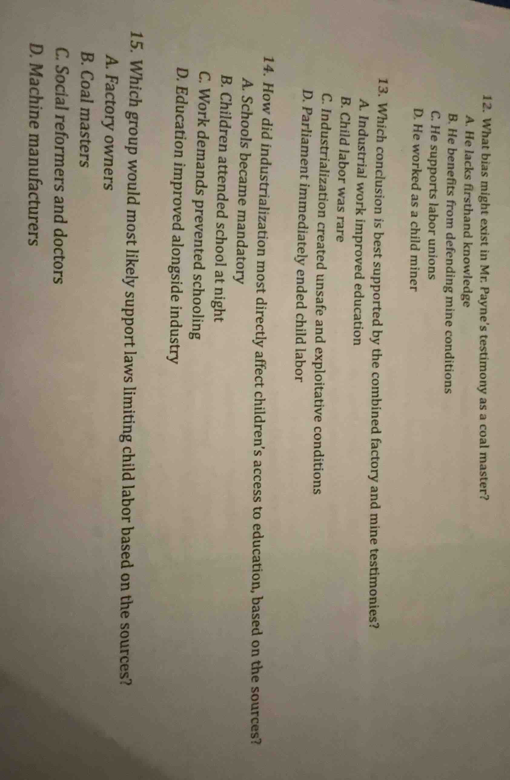 12. what bias might exist in mr. payne’s testimony as a coal master? a.…