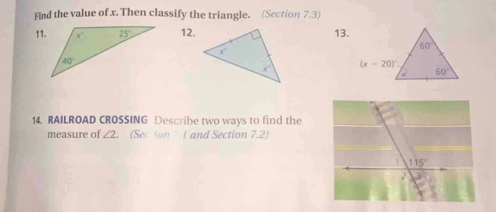 find the value of x. then classify the triangle. (section 7.3) 11. 12. …