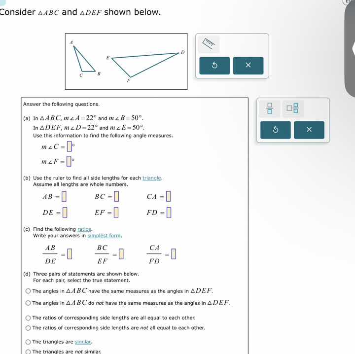 consider $\\triangle abc$ and $\\triangle def$ shown below. answer the …