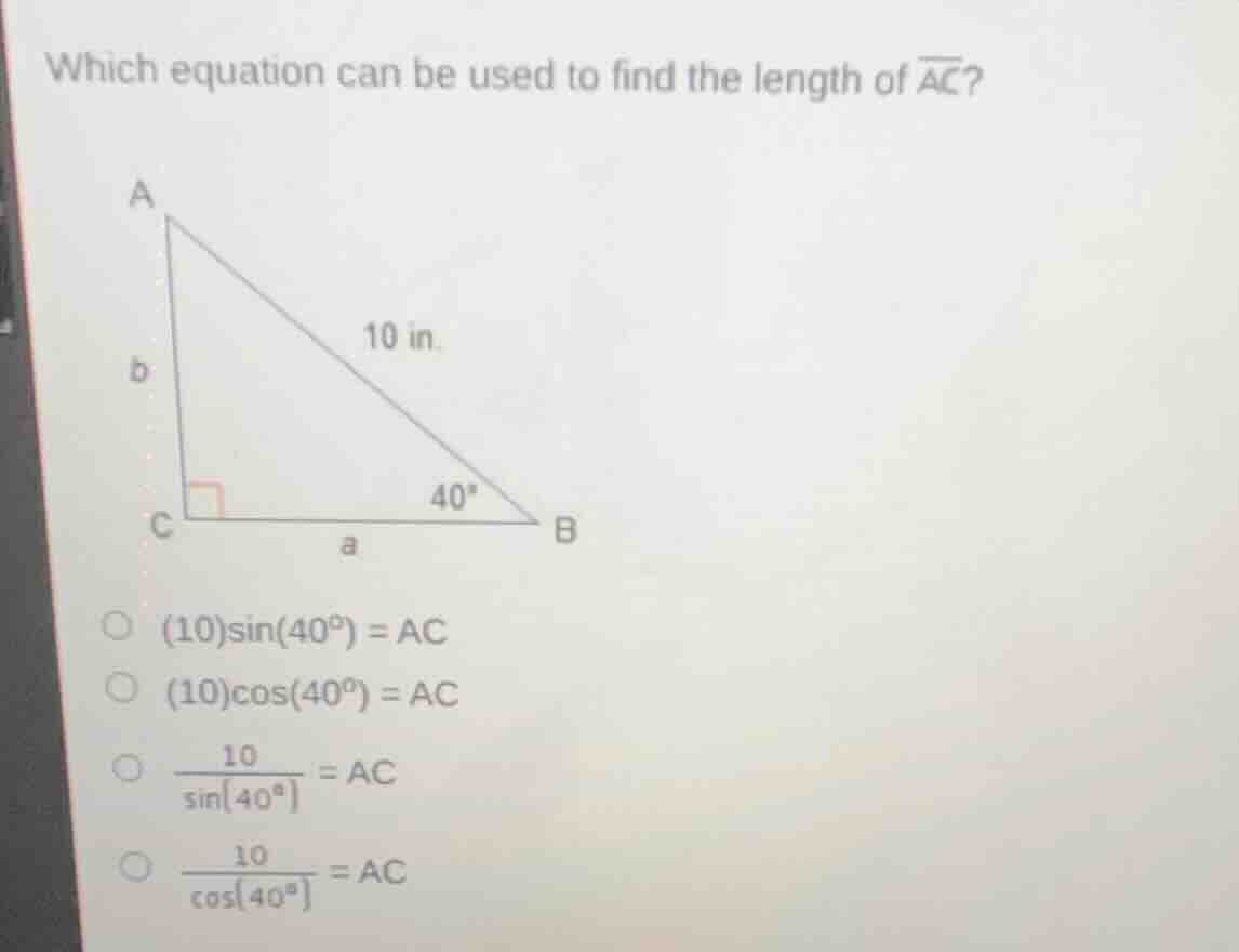 which equation can be used to find the length of \\(\\overline{ac}\\)? …