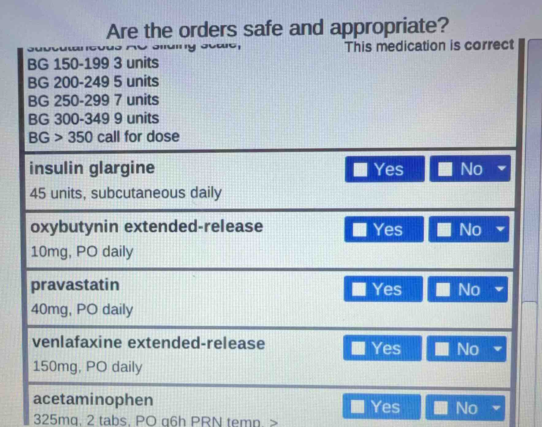 are the orders safe and appropriate? this medication is correct bg 150 …
