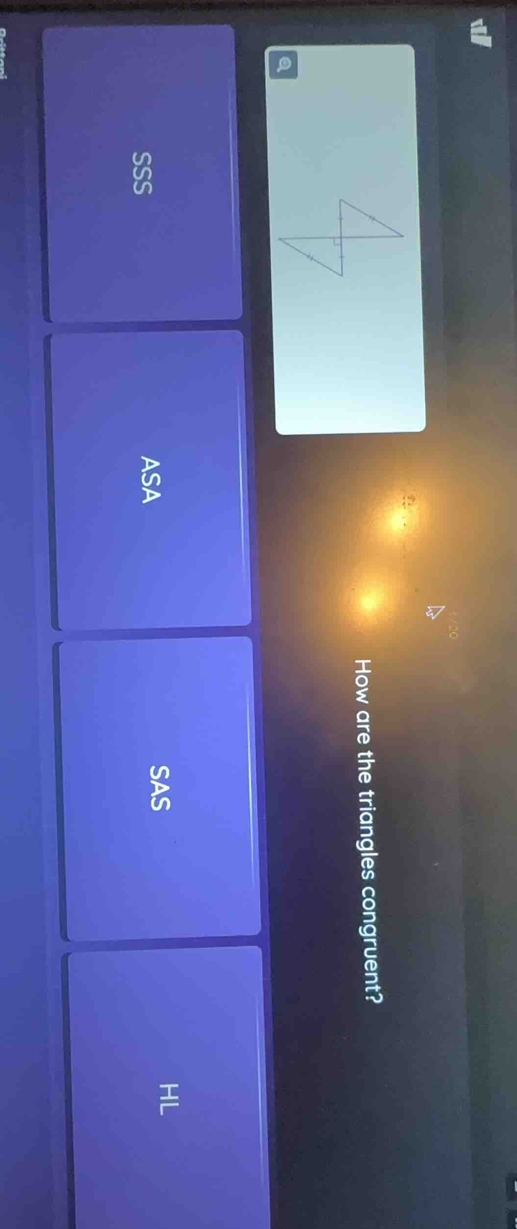how are the triangles congruent? options: sss, asa, sas, hl (and there …