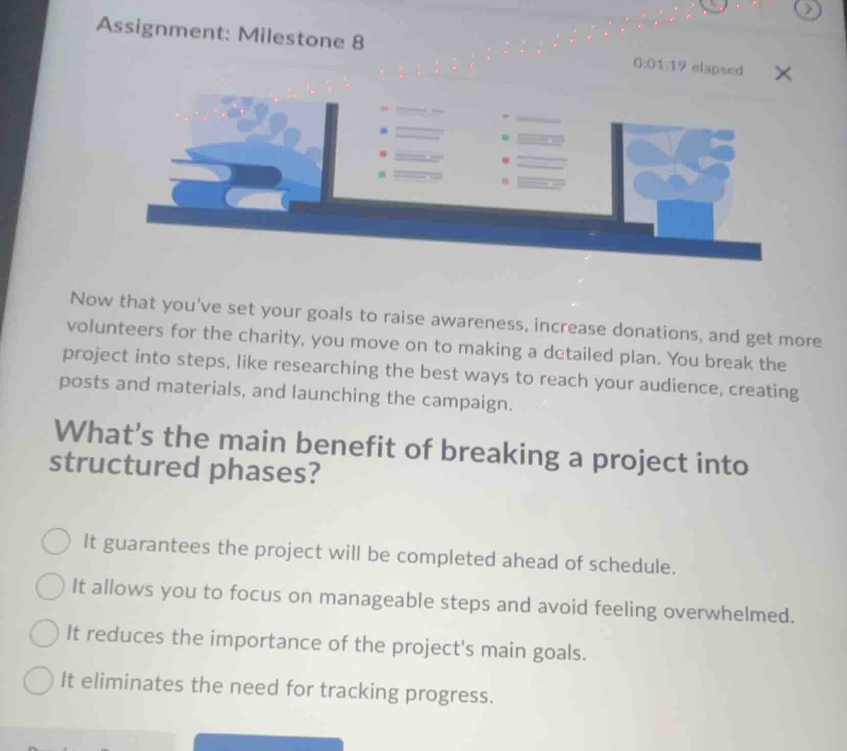 assignment: milestone 8 0:01:19 elapsed now that youve set your goals t…