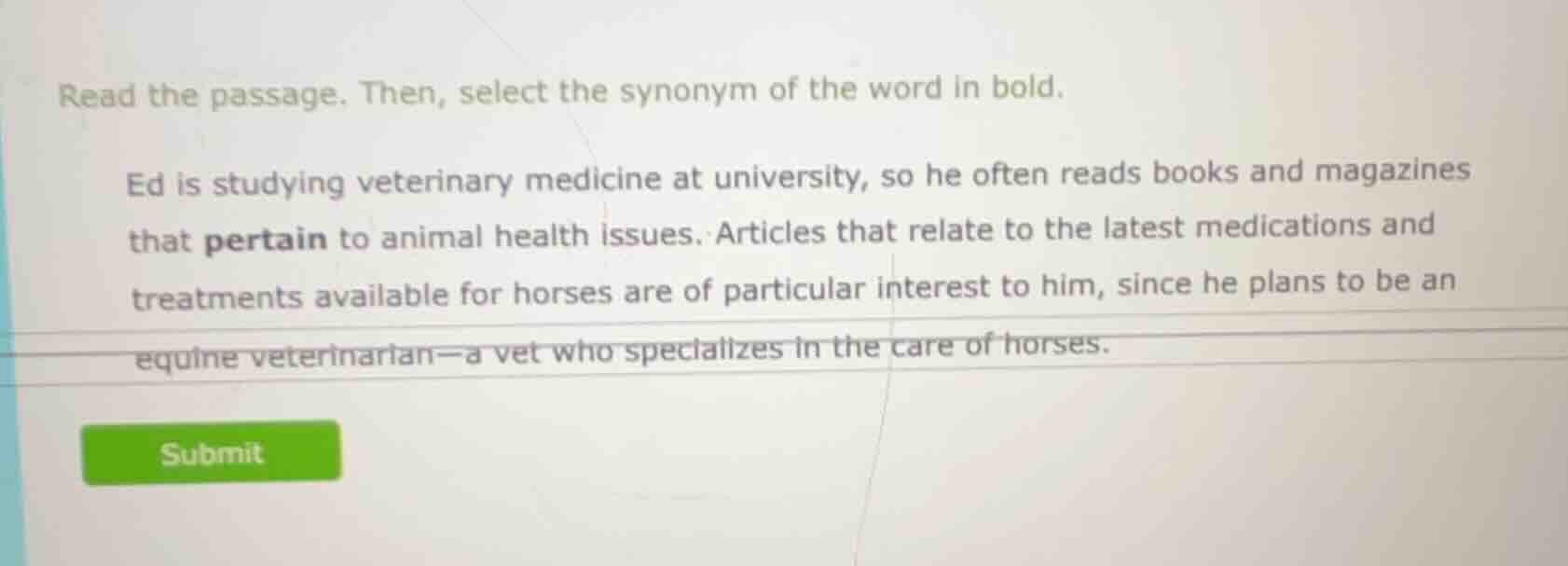 read the passage. then, select the synonym of the word in bold. ed is s…