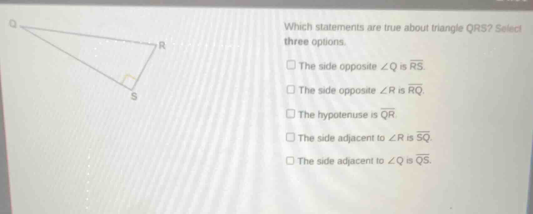 which statements are true about triangle qrs? select three options. the…