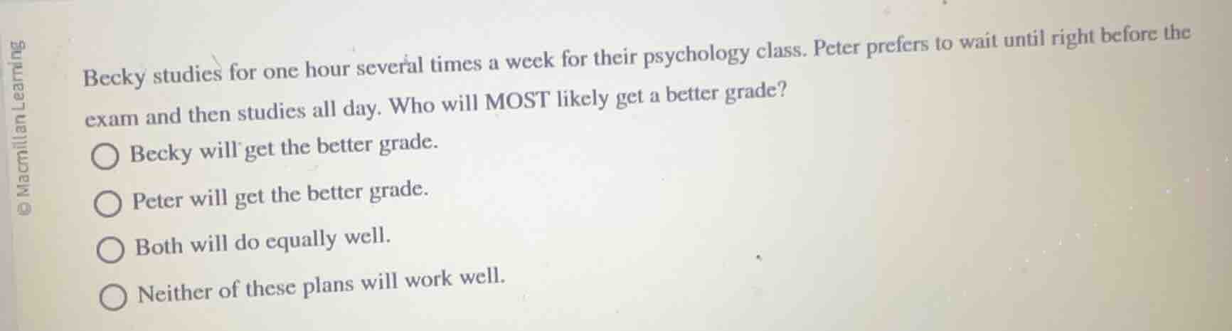 becky studies for one hour several times a week for their psychology cl…