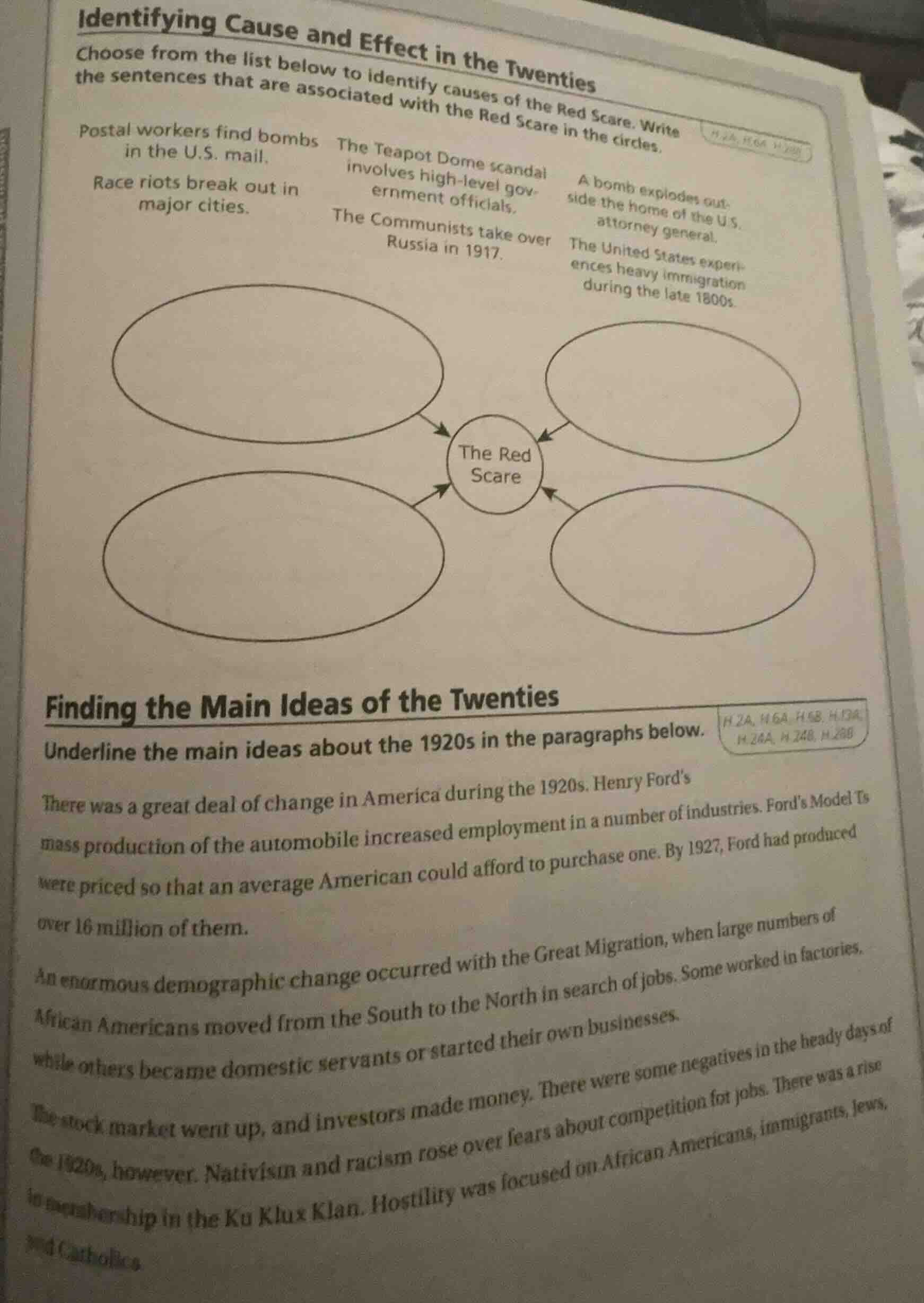 identifying cause and effect in the twenties choose from the list below…