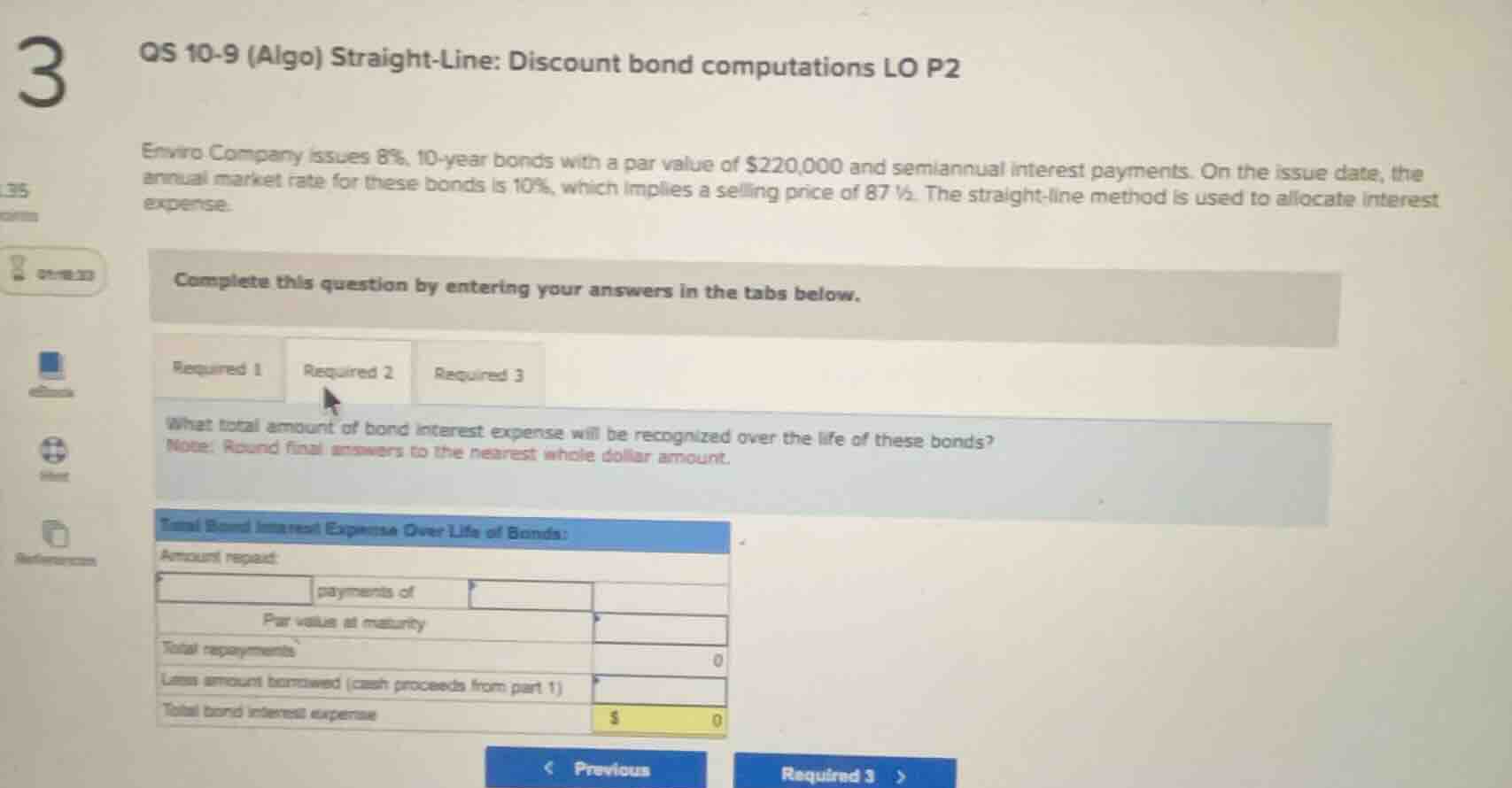 qs 10-9 (algo) straight-line: discount bond computations lo p2 enviro c…