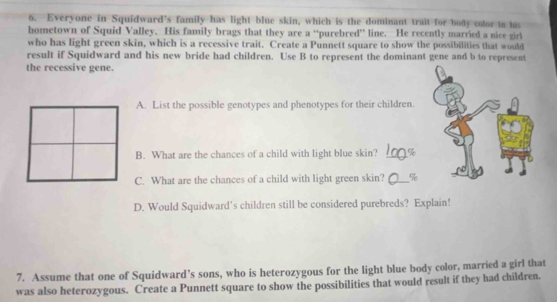 6. everyone in squidward’s family has light blue skin, which is the dom…