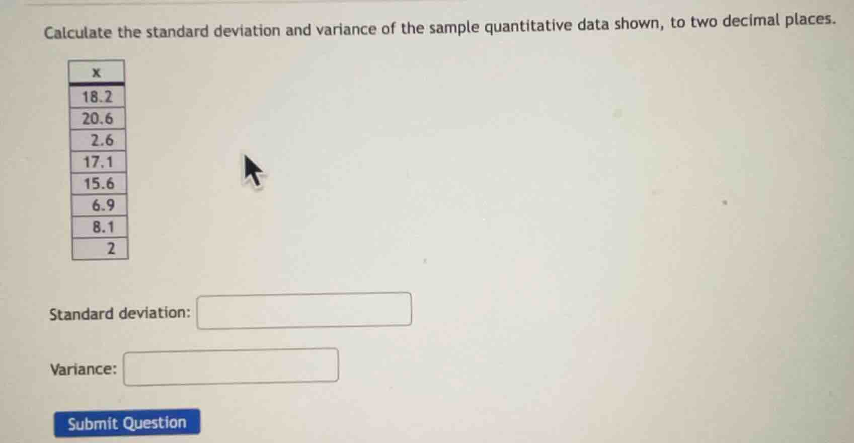 calculate the standard deviation and variance of the sample quantitativ…