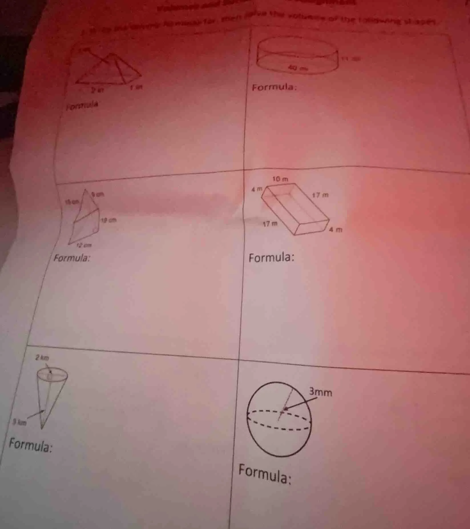 write the formula, then solve the volume of the following shapes. first…