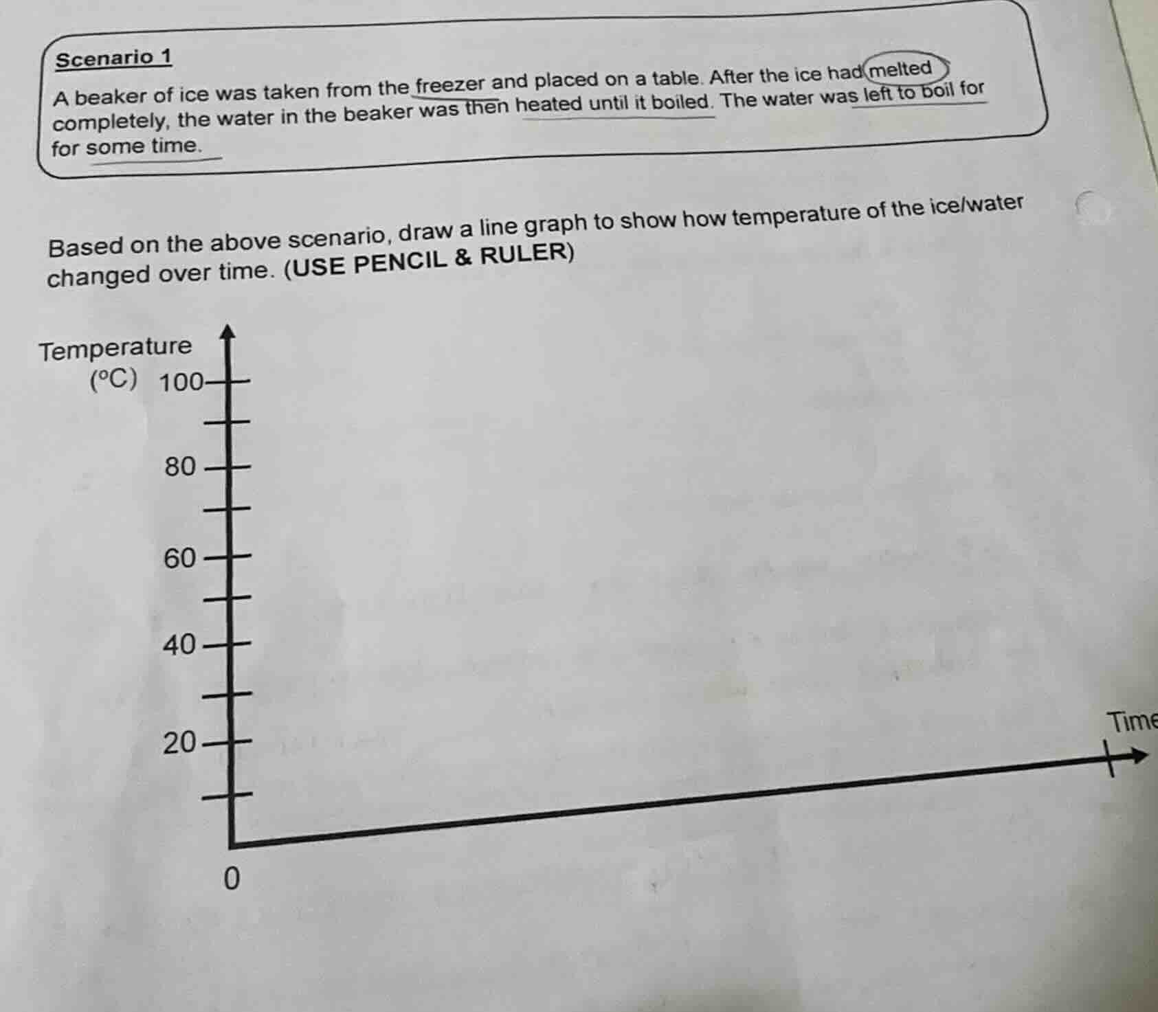 scenario 1 a beaker of ice was taken from the freezer and placed on a t…