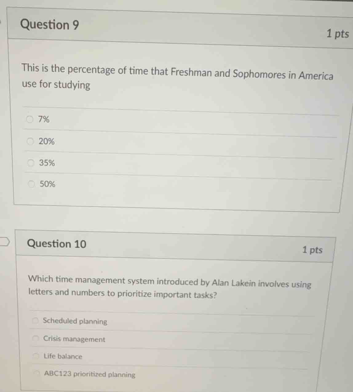 question 9 1 pts this is the percentage of time that freshman and sopho…