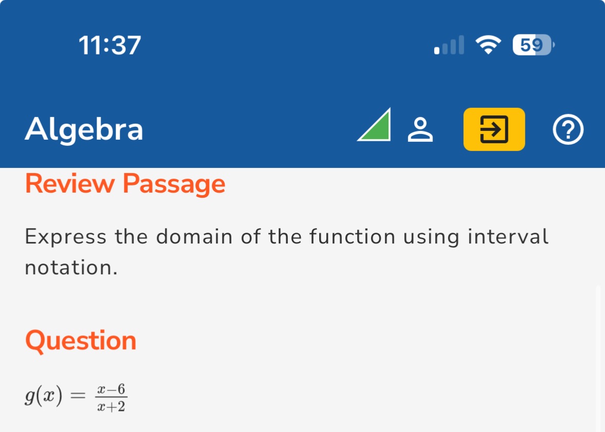 review passage express the domain of the function using interval notati…
