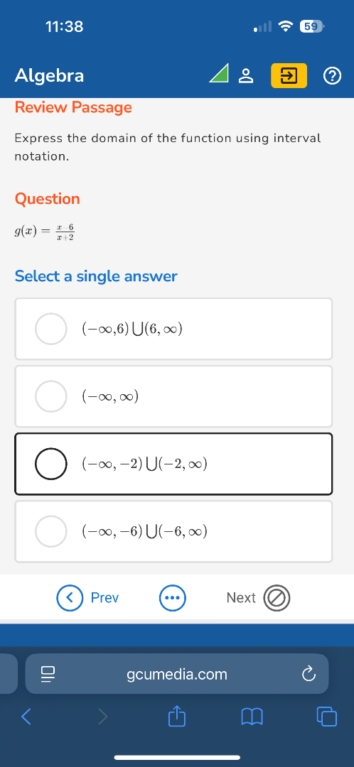 algebra review passage express the domain of the function using interva…