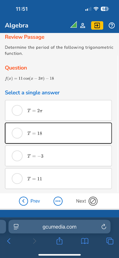 algebra review passage determine the period of the following trigonomet…