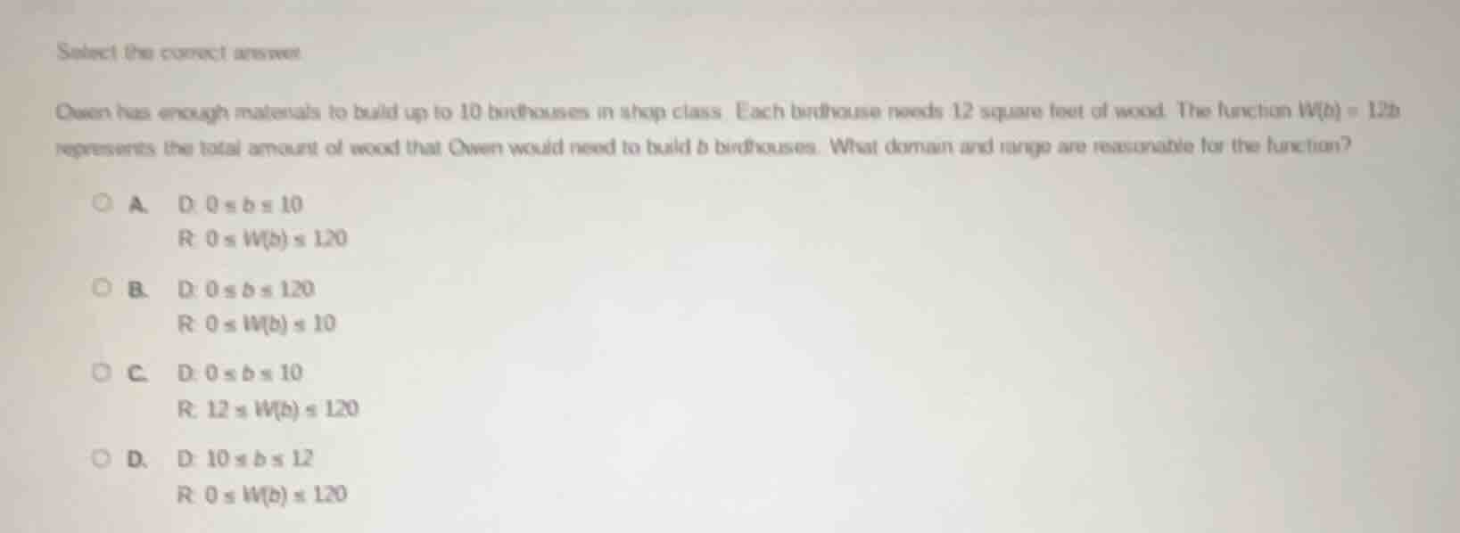 select the correct answer owen has enough materials to build up to 10 b…