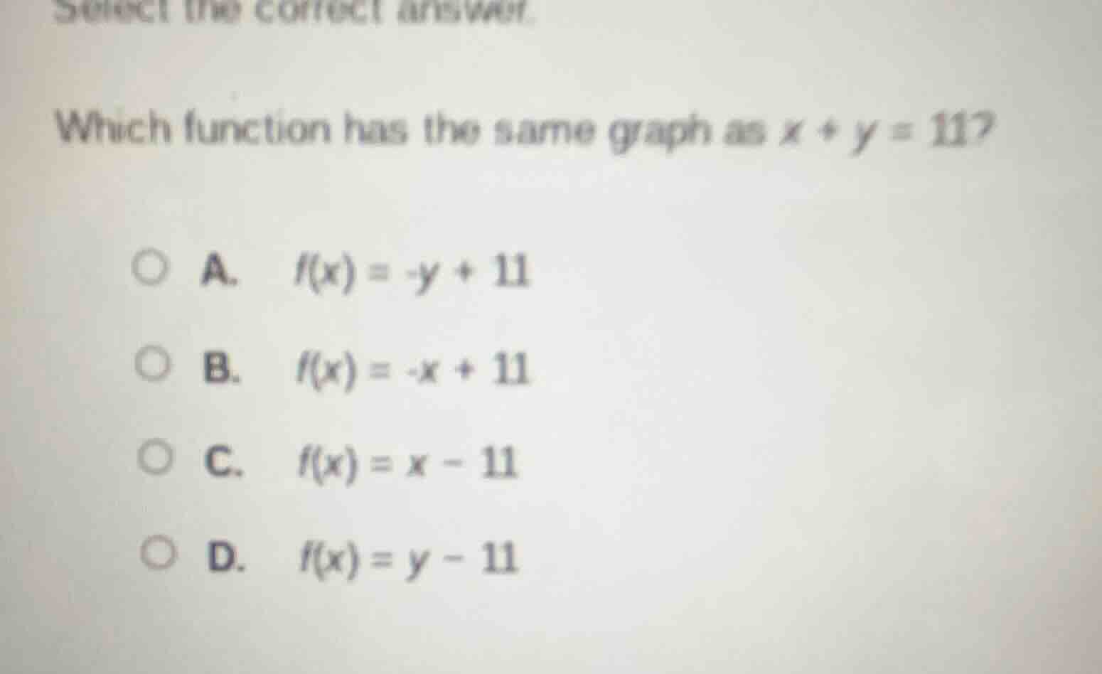 select the correct answer. which function has the same graph as ( x + y…