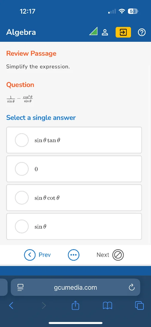 algebra review passage simplify the expression. question \\(\frac{1}{si…