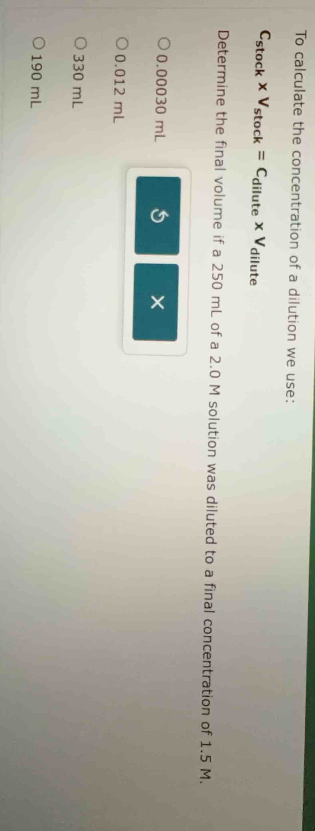 to calculate the concentration of a dilution we use: $c_{stock} \\times…