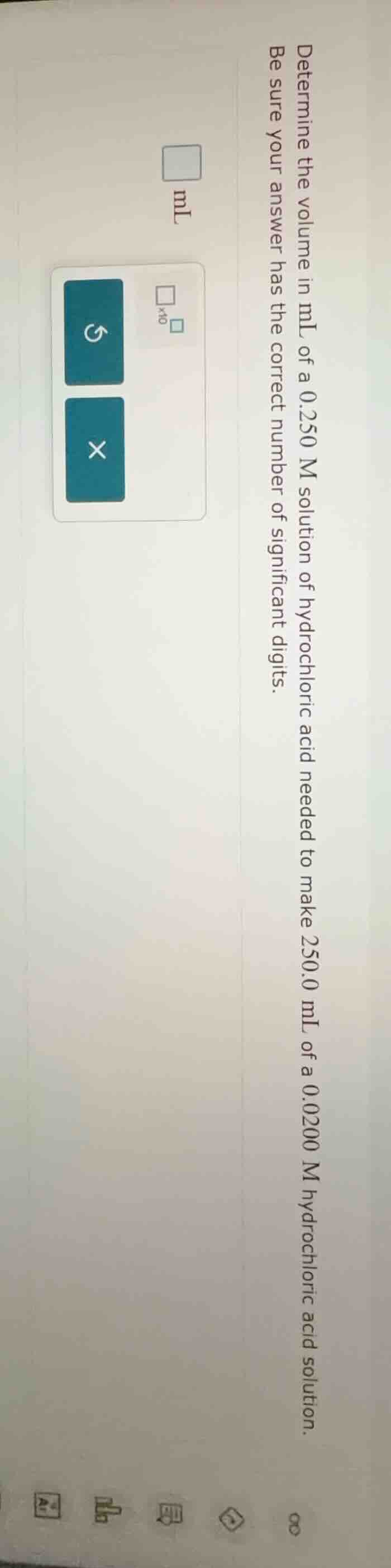 determine the volume in ml of a 0.250 m solution of hydrochloric acid n…