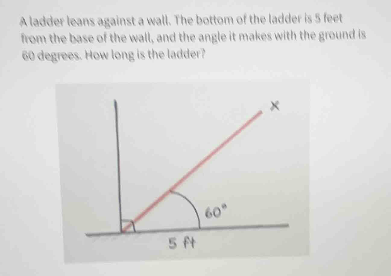 a ladder leans against a wall. the bottom of the ladder is 5 feet from …