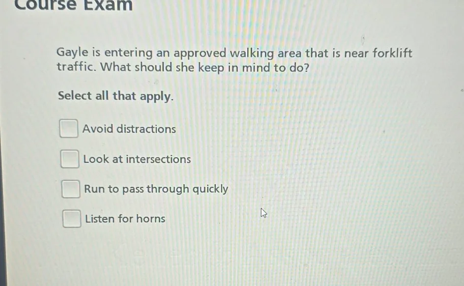 course exam gayle is entering an approved walking area that is near for…