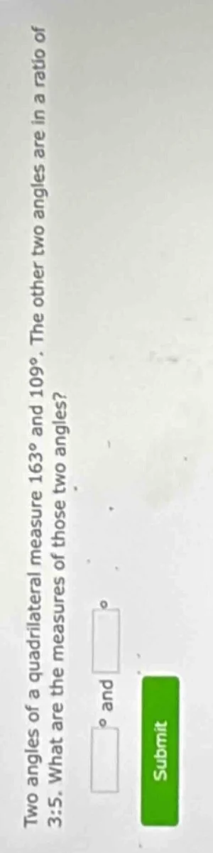 two angles of a quadrilateral measure $163^\\circ$ and $109^\\circ$. th…