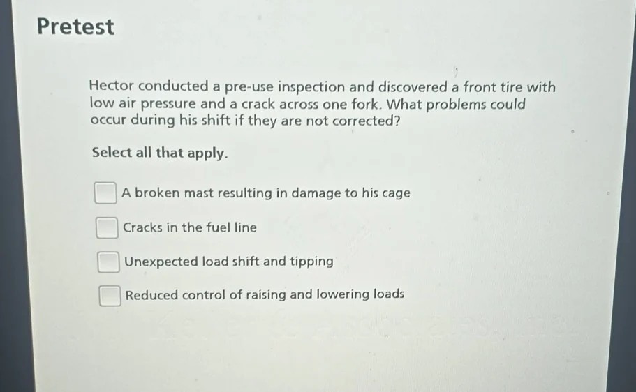 pretest hector conducted a pre-use inspection and discovered a front ti…