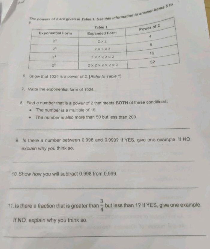 the powers of 2 are given in table 1. use this information to answer it…